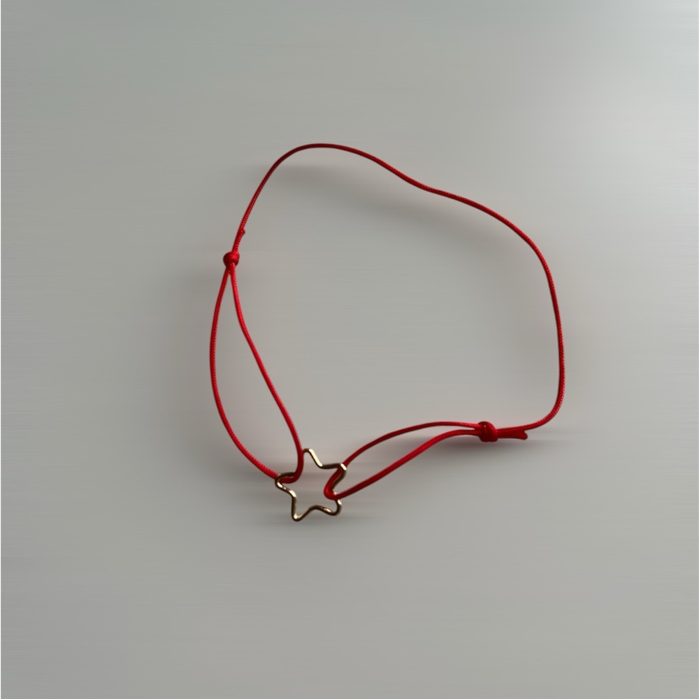 Gold Star Bracelet - 10.5 mm Gold filled Charm in Red Silk String (10 inch)